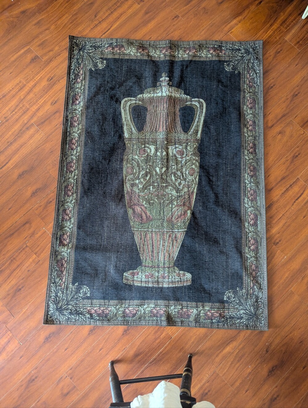 Amphora Chenille Black Belgian Wall Tapestry Old World Urn Tuscan Decor 71x50